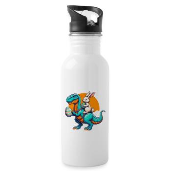 Easter Bunny Riding Dinosaur with Easter Egg - Water bottle with straw - white - Right