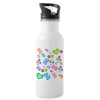 Spring Summer Kids Child Baby Butterflies - Water bottle with straw - white - Right