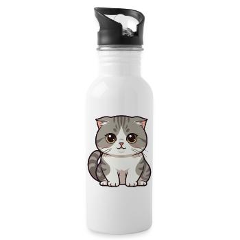 Cute Kawaii Cat Cartoon - Water bottle with straw - white - Right