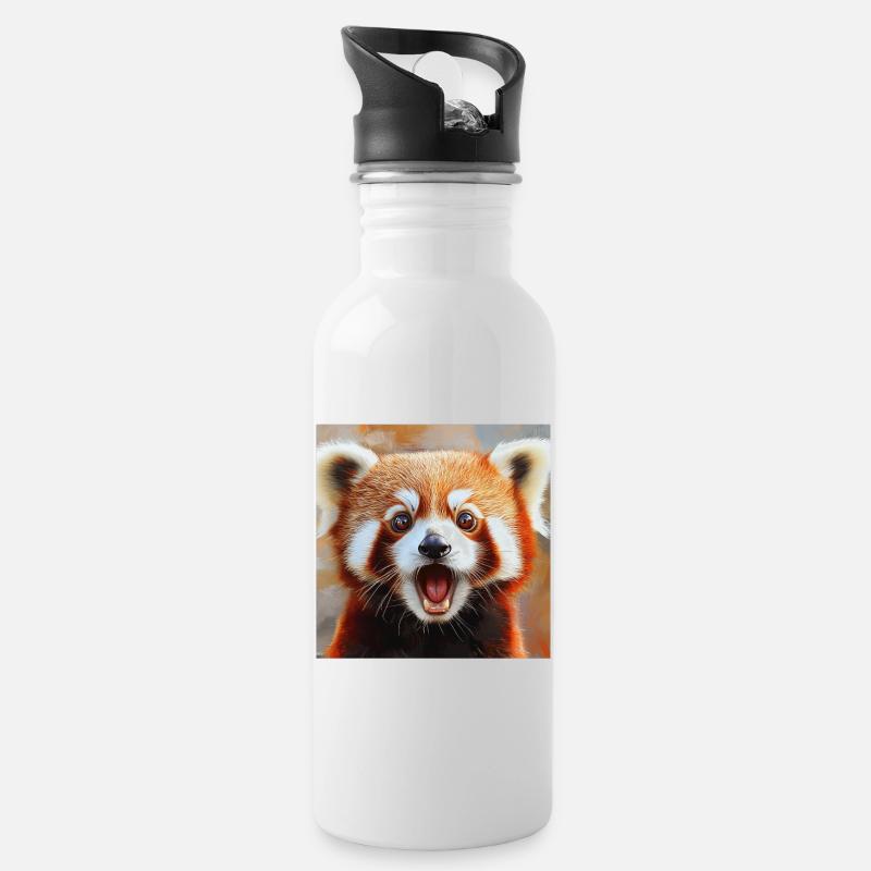 Roter Panda - Trinkflasche mit integriertem Trinkhalm - Weiß