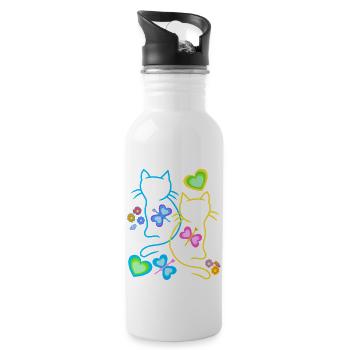 Frühling Katzen Retro 80er 90er Vintage Katzen - Trinkflasche mit integriertem Trinkhalm - Weiß - Rechts