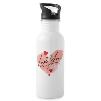 Je t’aime Cœur Amour Couple Amoureux - Gourde avec paille intégrée - blanc - Droite