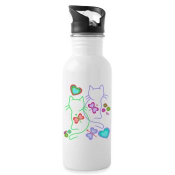 Cats, Cat, Easter, Spring, Retro, 80s, 90s, Child - Water bottle with straw - white - Right
