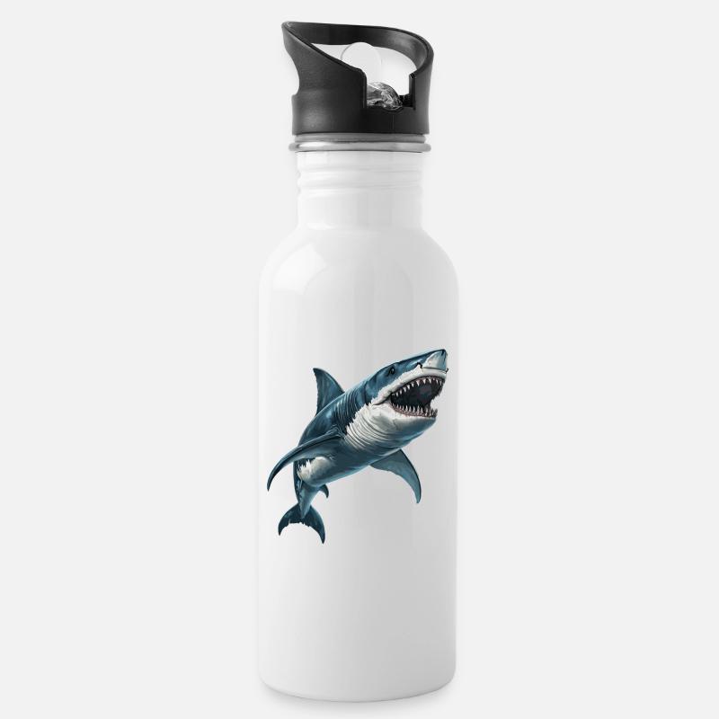 Haie Hai - Trinkflasche mit integriertem Trinkhalm - Weiß