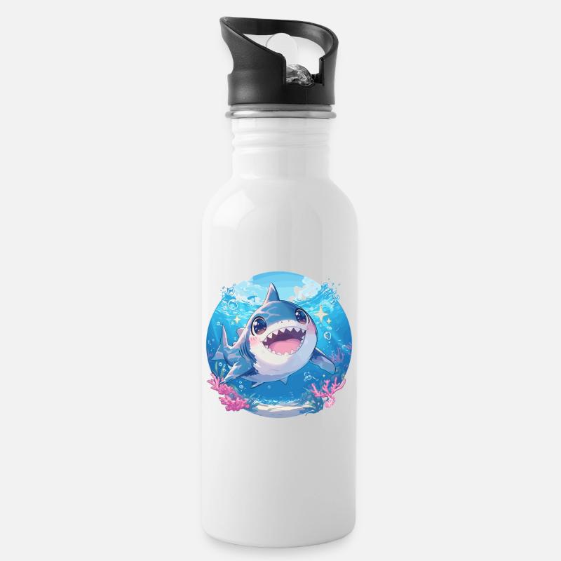 Haie Hai - Trinkflasche mit integriertem Trinkhalm - Weiß
