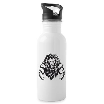 Lion Bodybuilding Muscles Workout Gym - Water bottle with straw - white - Right