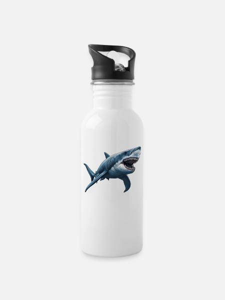 Haie Hai - Trinkflasche mit integriertem Trinkhalm - Weiß