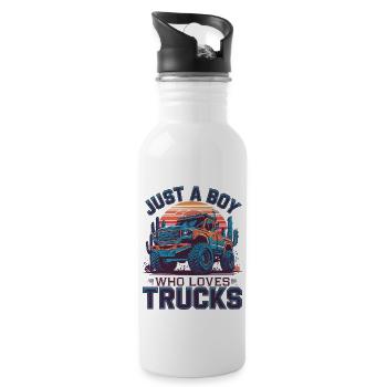 Juste un garçon qui aime les camions - Gourde avec paille intégrée - blanc - Droite