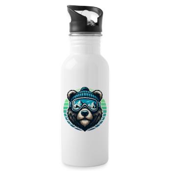 Funny bear with ski goggles and ski cap loves skiing - Water bottle with straw - white - Right