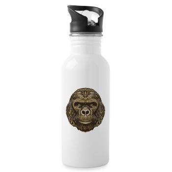 Gorilla Porträt - Trinkflasche mit integriertem Trinkhalm - Weiß - Rechts