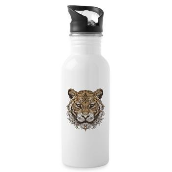 Tiger Porträt - Trinkflasche mit integriertem Trinkhalm - Weiß - Rechts