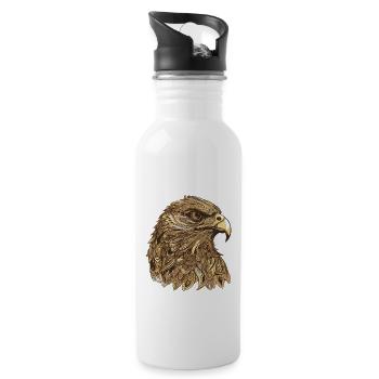 Adler Porträt - Trinkflasche mit integriertem Trinkhalm - Weiß - Rechts