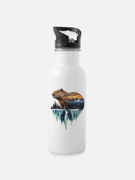 Wasserschwein - Trinkflasche mit integriertem Trinkhalm - Weiß