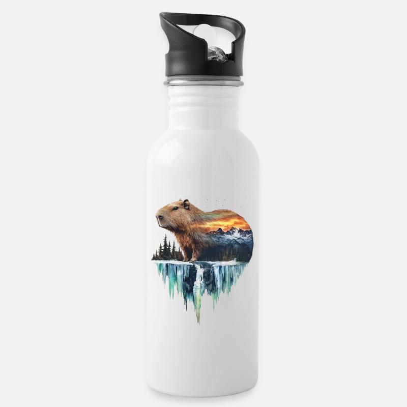 Wasserschwein - Trinkflasche mit integriertem Trinkhalm - Weiß