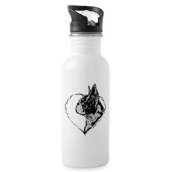Boston Terrier - Trinkflasche mit integriertem Trinkhalm - Weiß - Rechts