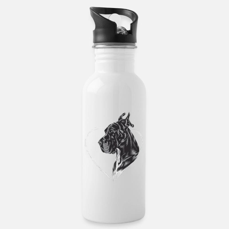Deutsche Dogge - Trinkflasche mit integriertem Trinkhalm - Weiß