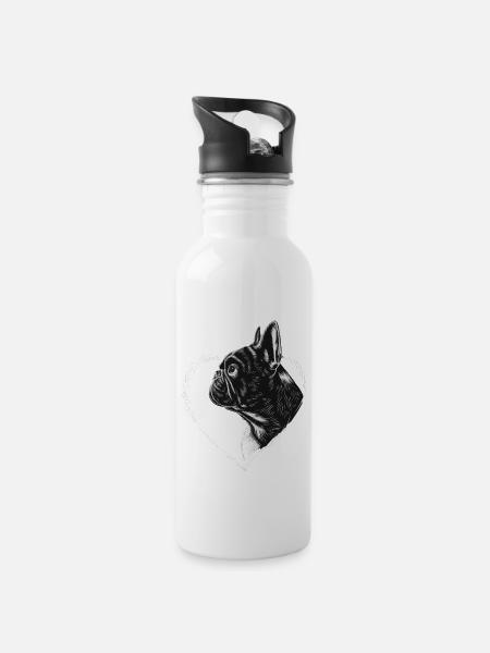 Französische Bulldogge - Trinkflasche mit integriertem Trinkhalm - Weiß