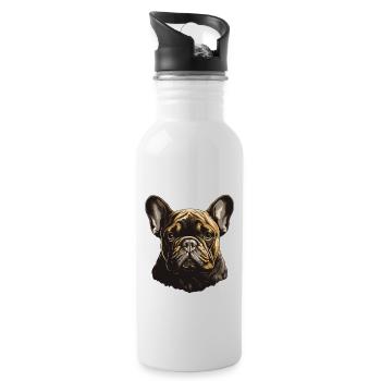 French Bulldog Dog Portrait - Water bottle with straw - white - Right