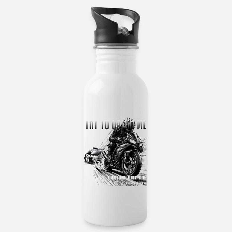 Cooles Biker und Bikerin Motorrad Design Catch Me - Trinkflasche mit integriertem Trinkhalm - Weiß