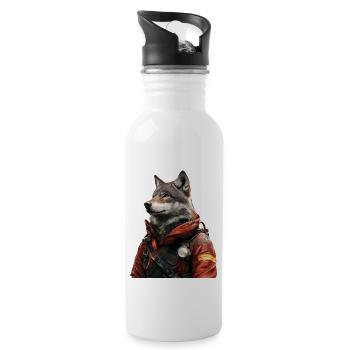 Wolf - Trinkflasche mit integriertem Trinkhalm - Weiß - Rechts