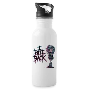 Rebellious Gothic Girl – I Bite Back - Water bottle with straw - white - Right