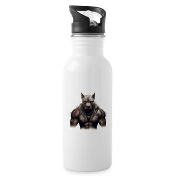 Hund Pit Muskeln Bodybuilding Beast - Trinkflasche mit integriertem Trinkhalm - Weiß - Rechts