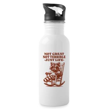 Lustiger Waschbär Spruch – Just Life - Trinkflasche mit integriertem Trinkhalm - Weiß - Rechts