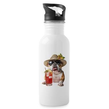 Bulldogge - Trinkflasche mit integriertem Trinkhalm - Weiß - Rechts