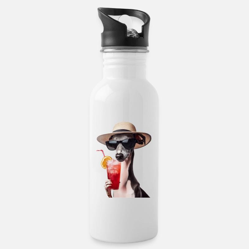 Windhund - Trinkflasche mit integriertem Trinkhalm - Weiß