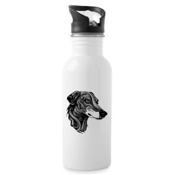Greyhound Dog Portrait - Water bottle with straw - white - Right