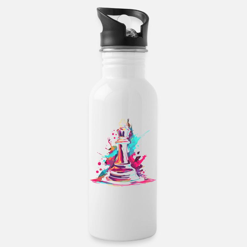 Schach Graffiti - Trinkflasche mit integriertem Trinkhalm - Weiß