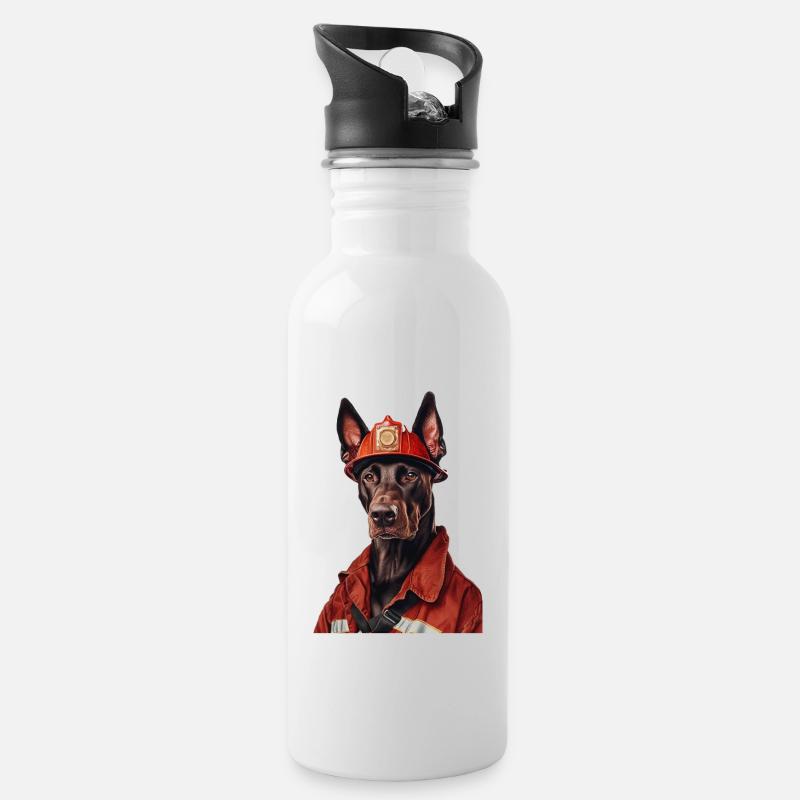 Dobermann - Trinkflasche mit integriertem Trinkhalm - Weiß