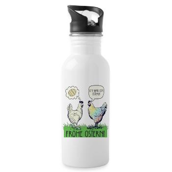 Lustiges buntes Huhn Frohe Ostern Osterei - Trinkflasche mit integriertem Trinkhalm - Weiß - Rechts