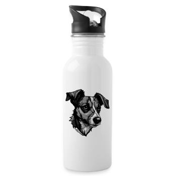Jack Russel Terrier Hund Portrait - Trinkflasche mit integriertem Trinkhalm - Weiß - Rechts