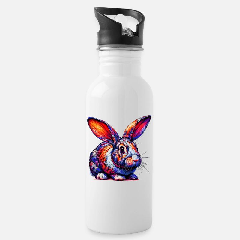 Kaninchen - Trinkflasche mit integriertem Trinkhalm - Weiß