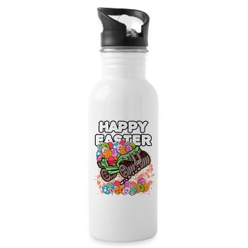 Frohe Ostern Monstertruck - Trinkflasche mit integriertem Trinkhalm - Weiß - Rechts