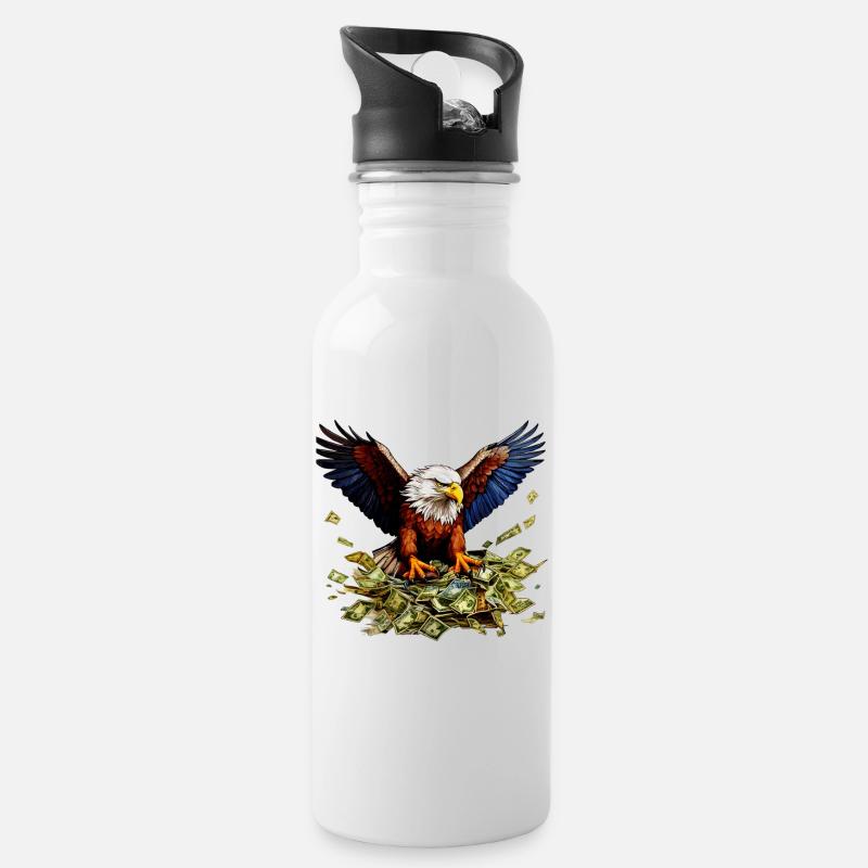 Adler, Geld - Trinkflasche mit integriertem Trinkhalm - Weiß