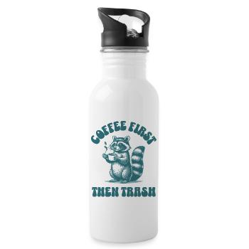 Coffee First Then Trash Cute Raccoon Coffee Lover - Water bottle with straw - white - Right