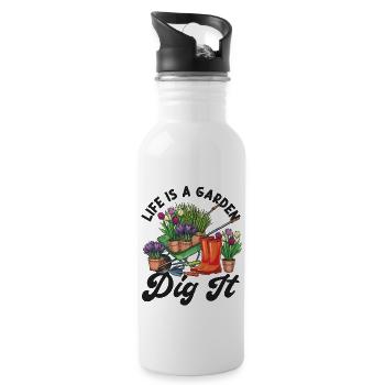 Plant Lover Gardening Pun Life Is - Water bottle with straw - white - Right