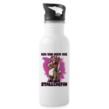 Ich bin hier die Stallchefin Pferdemädchen Reiter - Trinkflasche mit integriertem Trinkhalm - Weiß - Rechts