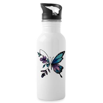 Elegant Butterfly with Floral Accents - Water bottle with straw - white - Right