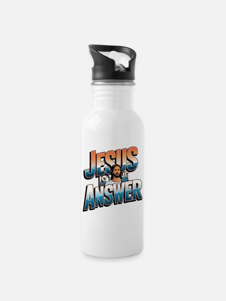 Jésus est la réponse - Jesus ist die Antwort - Gourde avec paille intégrée - blanc