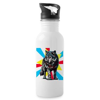 Wolf Wölfe Tattoo - Trinkflasche mit integriertem Trinkhalm - Weiß - Rechts