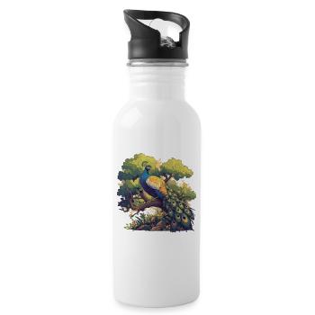 Pfaue Pfau - Trinkflasche mit integriertem Trinkhalm - Weiß - Rechts