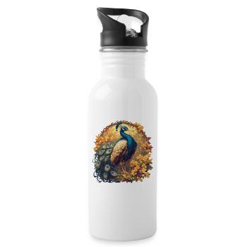 Pfaue Pfau - Trinkflasche mit integriertem Trinkhalm - Weiß - Rechts