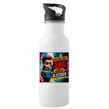 Du bist vielleicht jung aber ich bin ein Klassiker - Trinkflasche mit integriertem Trinkhalm - Weiß - Rechts