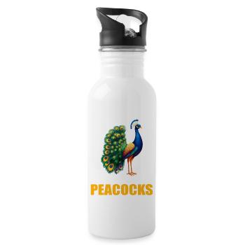 Pfaue Pfau - Trinkflasche mit integriertem Trinkhalm - Weiß - Rechts