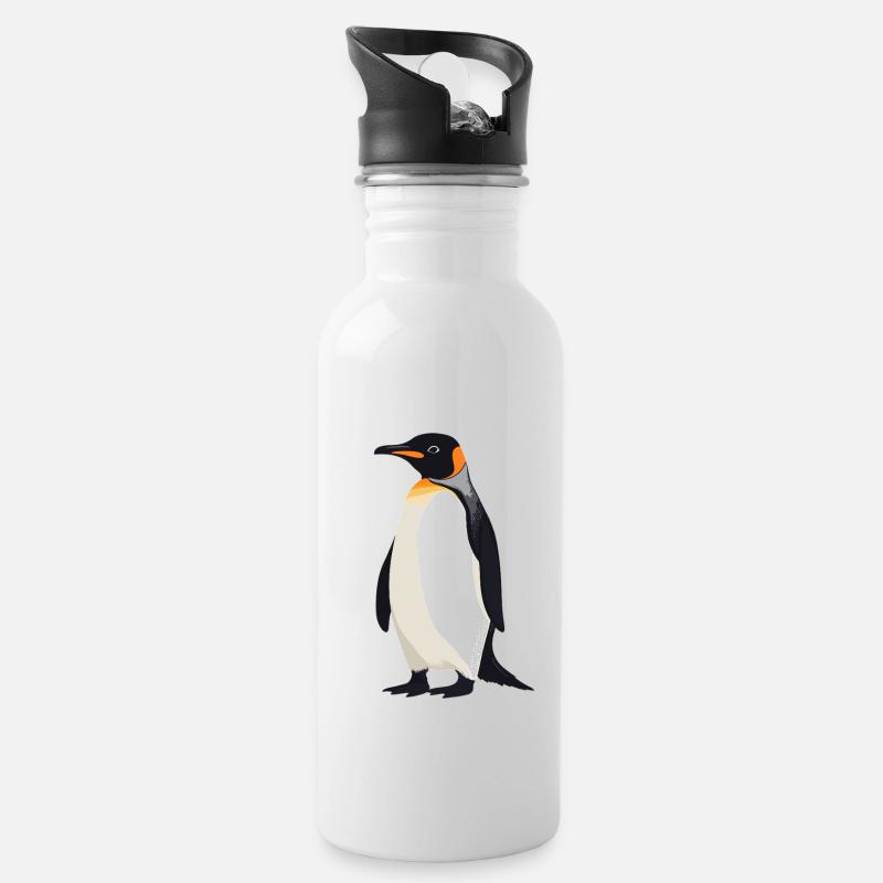 Pinguine Pinguin - Trinkflasche mit integriertem Trinkhalm - Weiß