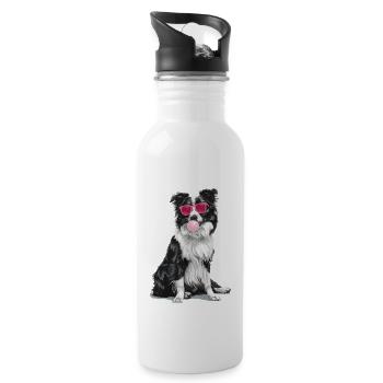 Border Collie - Trinkflasche mit integriertem Trinkhalm - Weiß - Rechts
