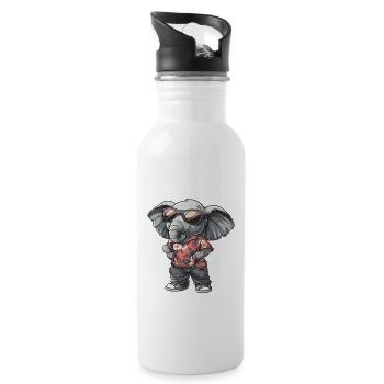 Elefant Comic Lustig Sommer - Trinkflasche mit integriertem Trinkhalm - Weiß - Rechts